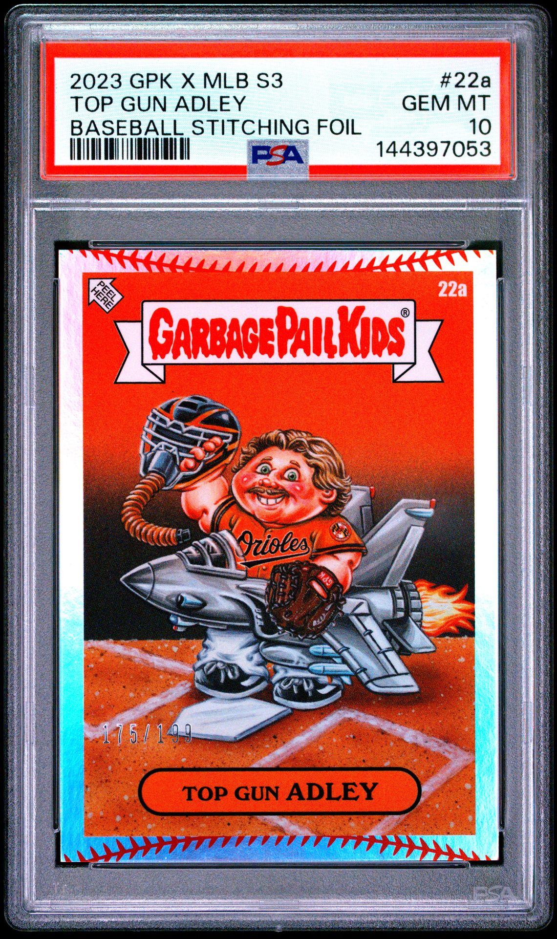 2023 Topps Garbage Pail Kids BASEBALL STITCHING FOIL #22A Top Gun Adley front