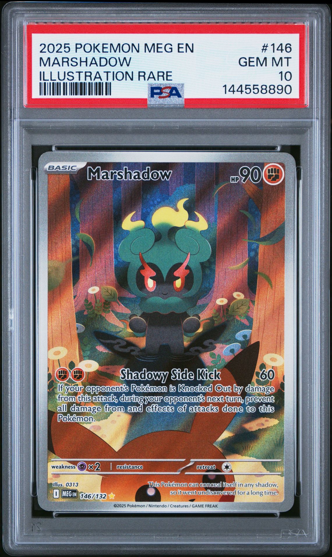 2025 Pokemon Meg En-Mega Evolution Marshadow #146 (Illustration Rare) Gem Mt 10 front view - PSA graded GEM MT 10
