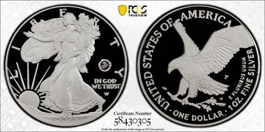 2025-P $1 Silver Eagle w/ US Marine Corps Privy 250th Anniversary PR69DCAM