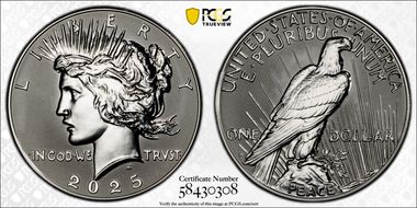 2025-S $1 Peace Dollar Rev PR Two-Coin Reverse Proof Set PR70