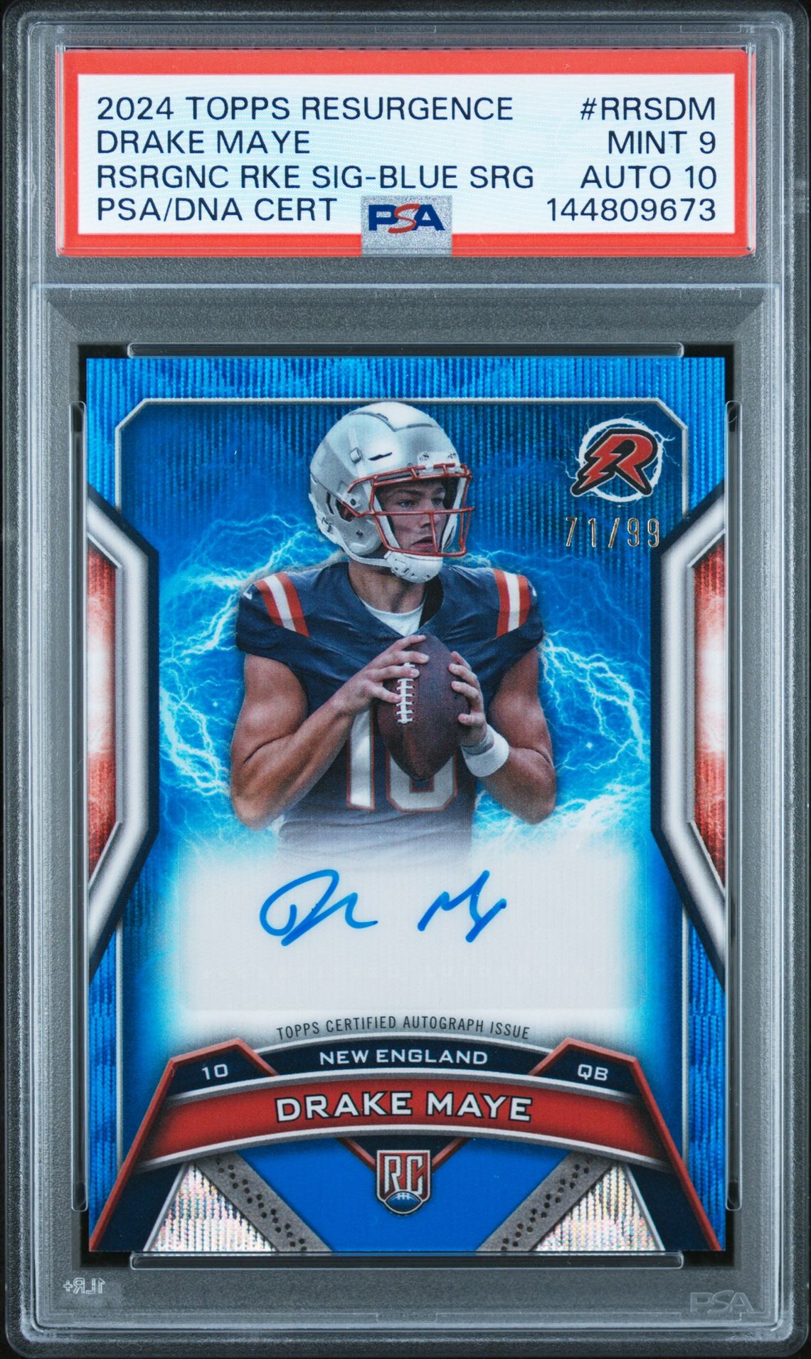 2024 Topps TOPPS RESURGENCE RESURGENCE ROOKIE SIGNATURES RSRGNC RKE SIG-BLUE SRG #RRSDM Drake Maye front