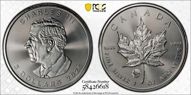 2026 $5 Treasured Maple Leaf Ag w/Wolf Privy MS67