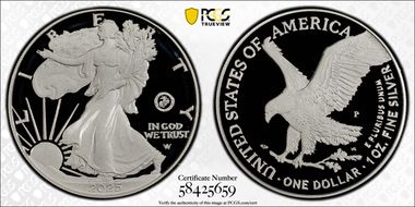 2025-P $1 Silver Eagle w/ US Marine Corps Privy 250th Anniversary First Strike PR70DCAM