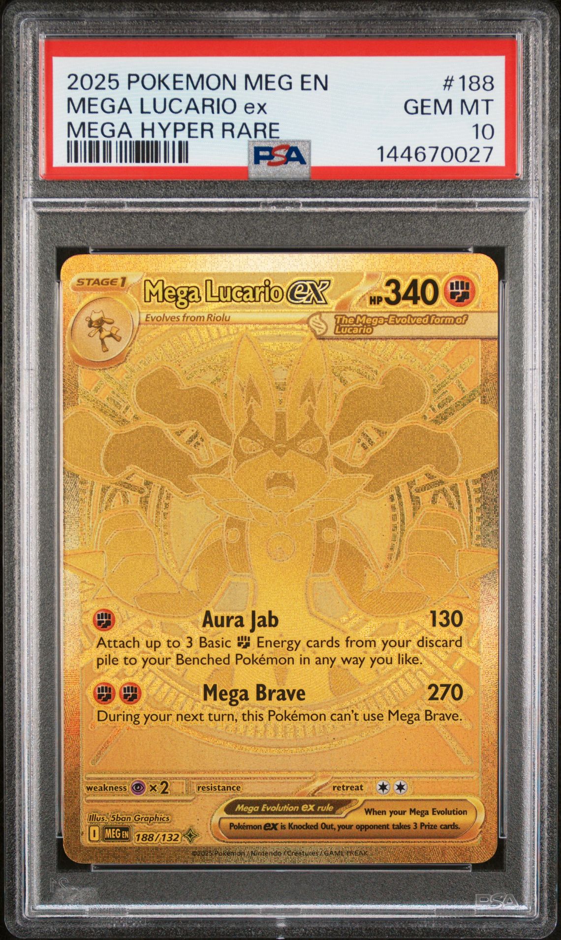 2025 Pokemon Meg En-Mega Evolution Mega Lucario Ex #188 (Mega Hyper Rare) Gem Mt 10 front