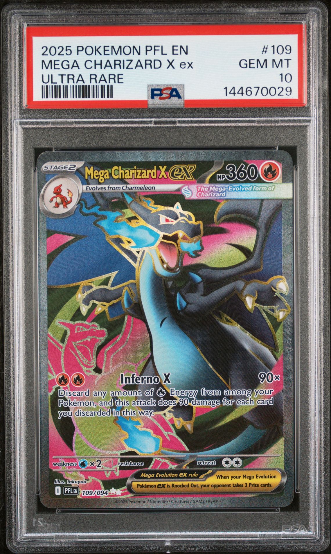 2025 Pokemon Pfl En-Phantasmal Flames Mega Charizard X Ex #109 (Ultra Rare) Gem Mt 10 front