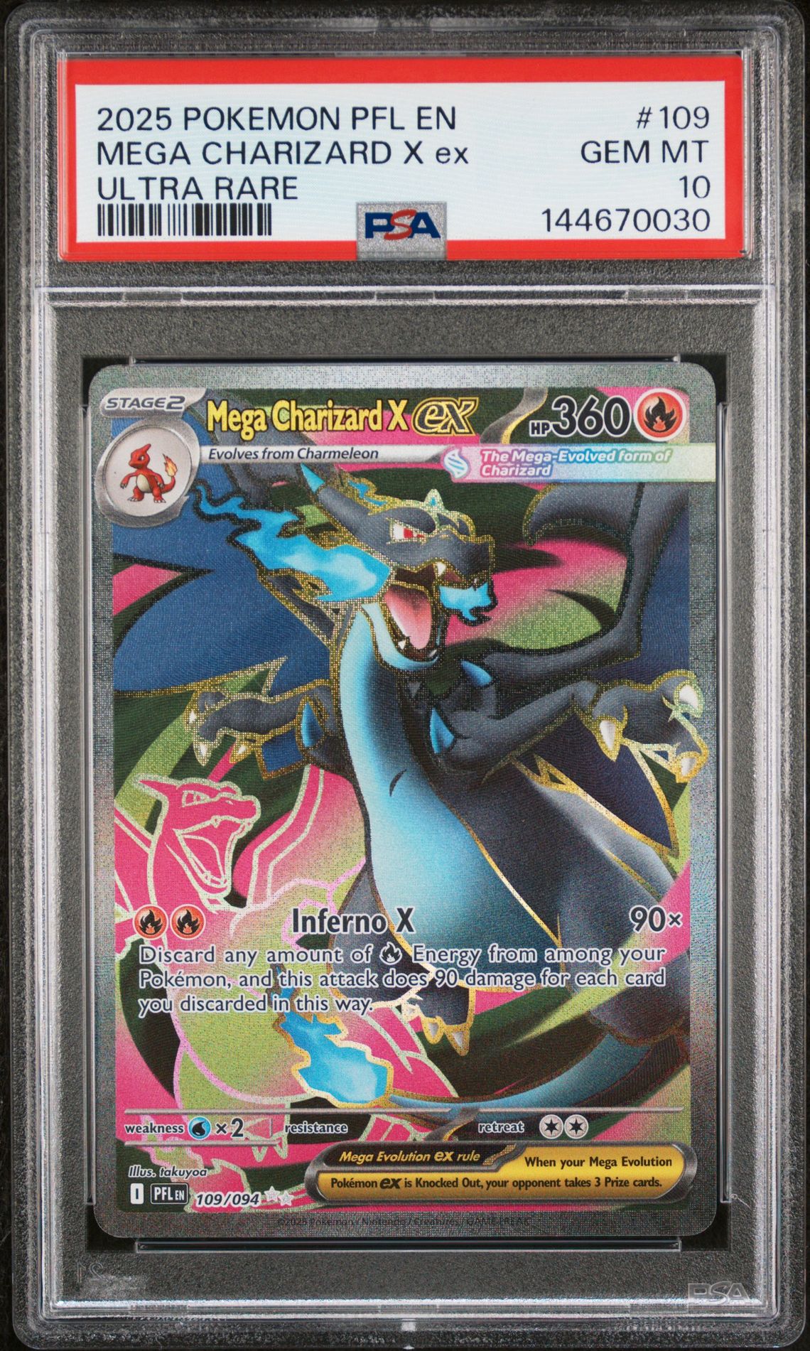 2025 Pokemon Pfl En-Phantasmal Flames Mega Charizard X Ex #109 (Ultra Rare) Gem Mt 10 front