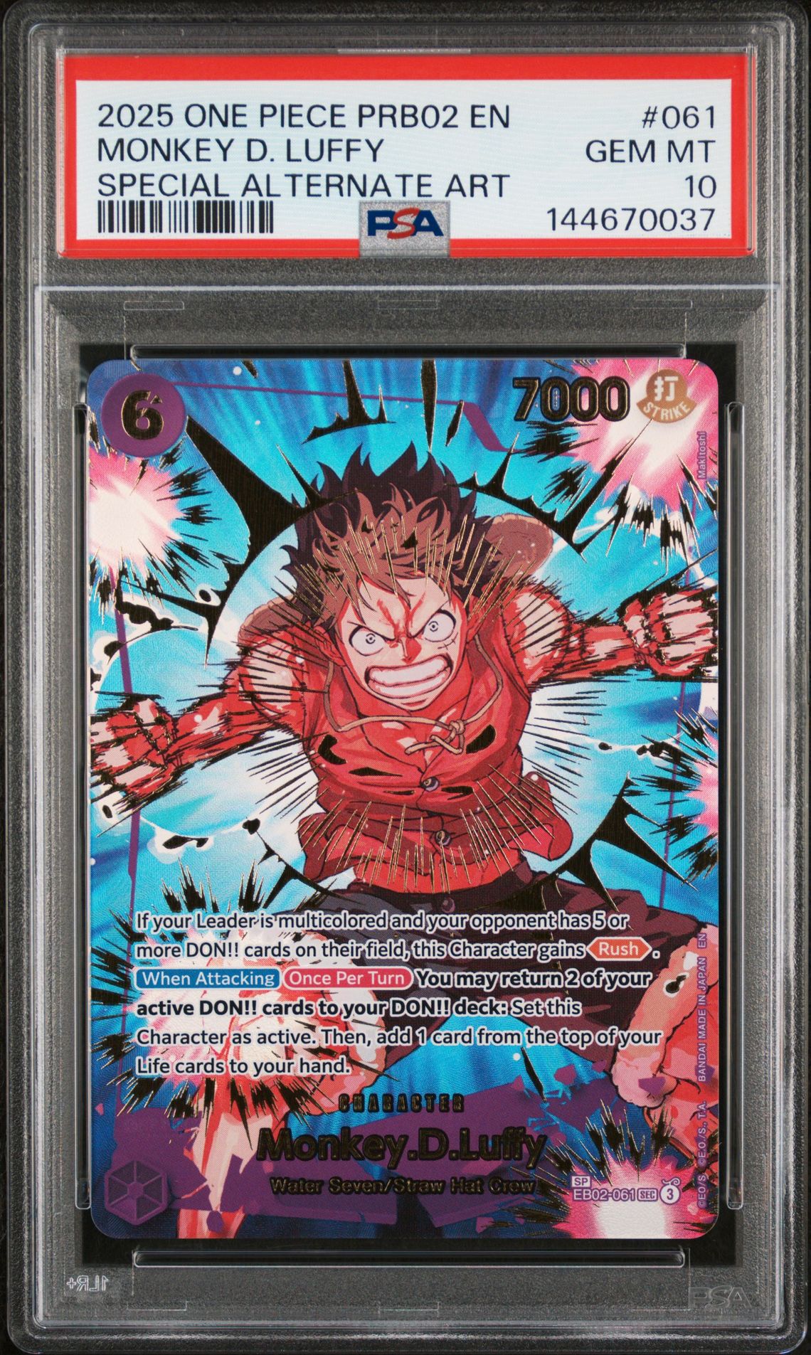2025 One Piece Prb02-Premium Booster -One Piece Card The Best- Vol.2 Monkey D. Luffy #061 (Special Alternate Art) Gem Mt 10 front