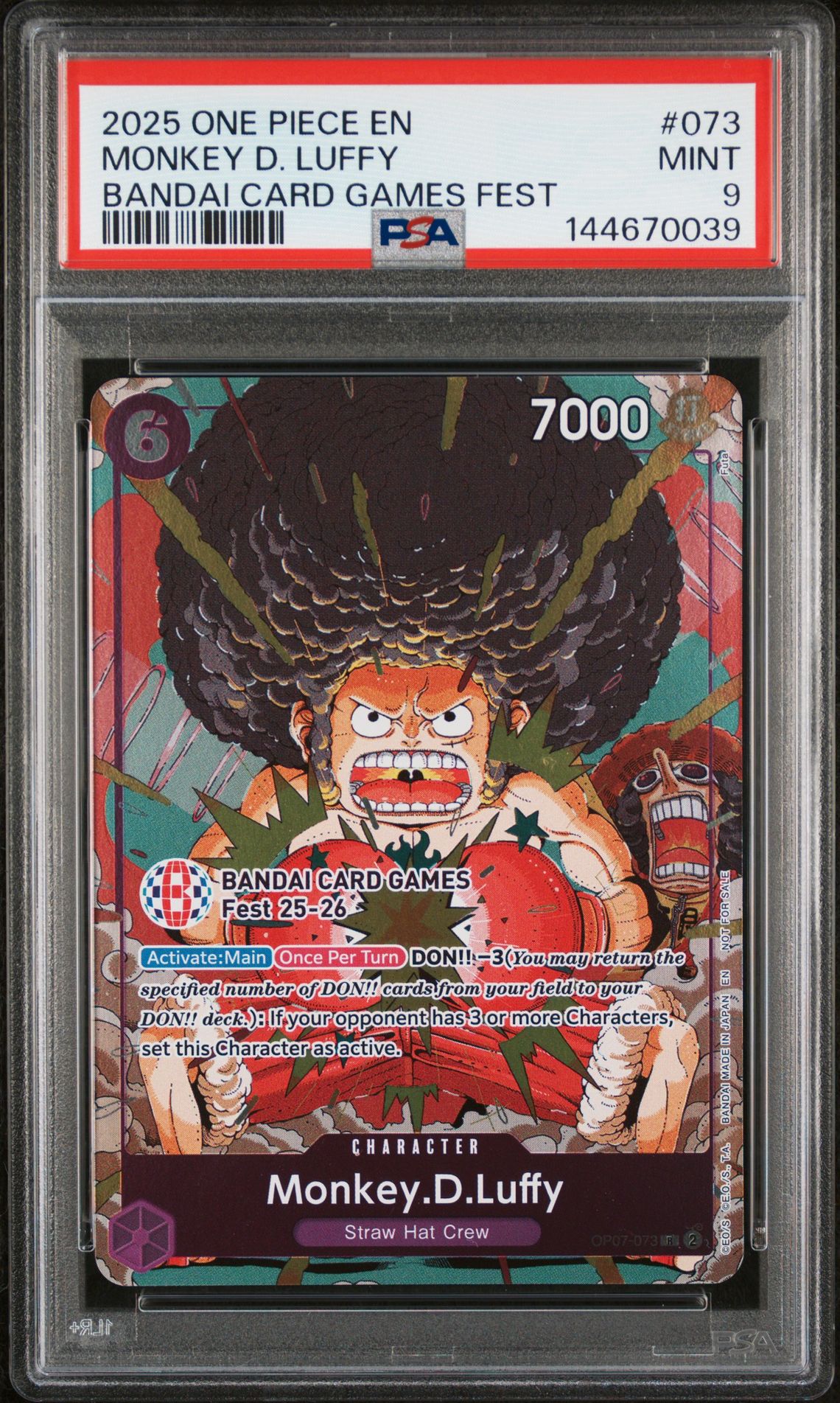 2025 One Piece Promos Monkey D. Luffy #073 (Bandai Card Games Fest) Mint 9 front