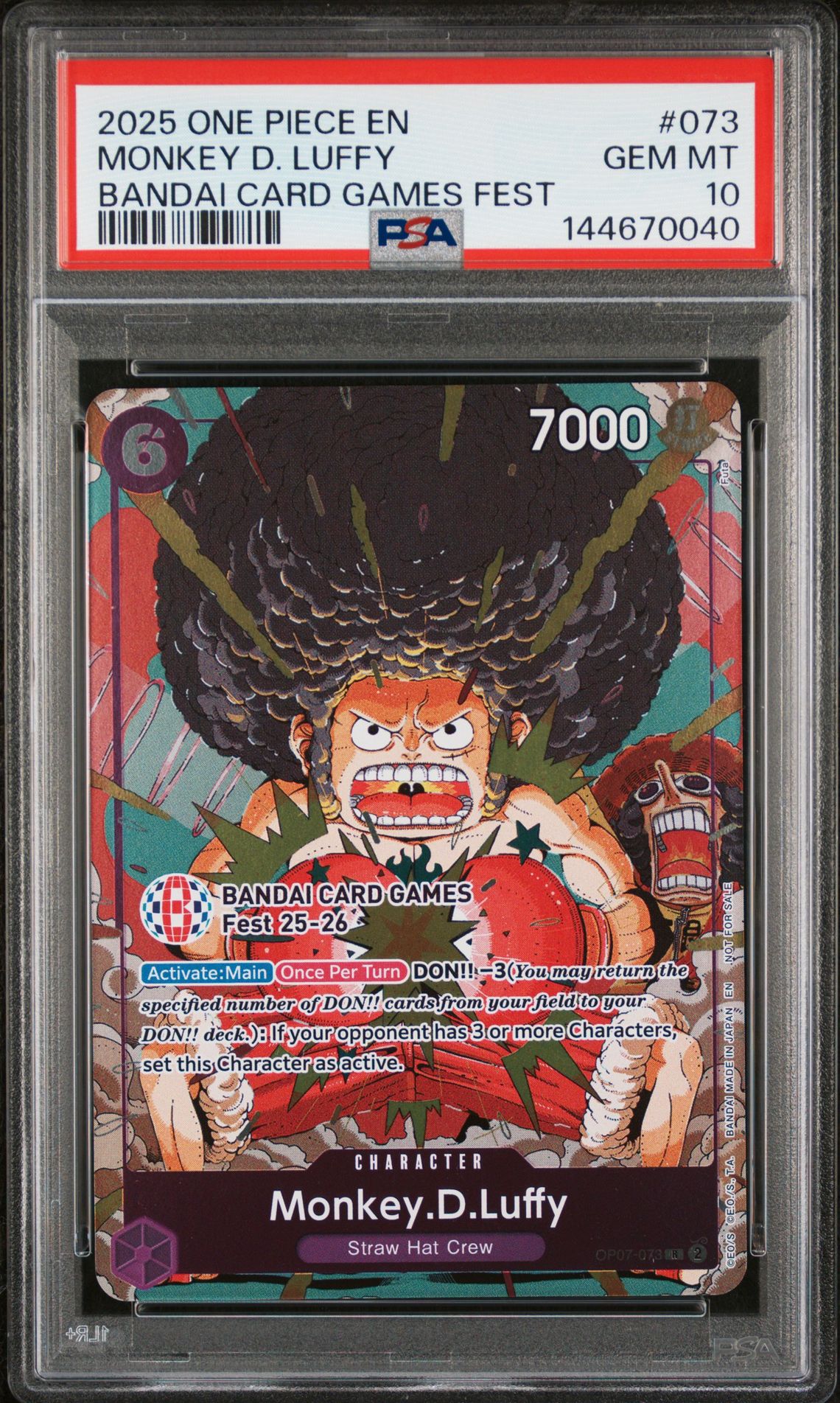 2025 One Piece Promos Monkey D. Luffy #073 (Bandai Card Games Fest) Gem Mt 10 front