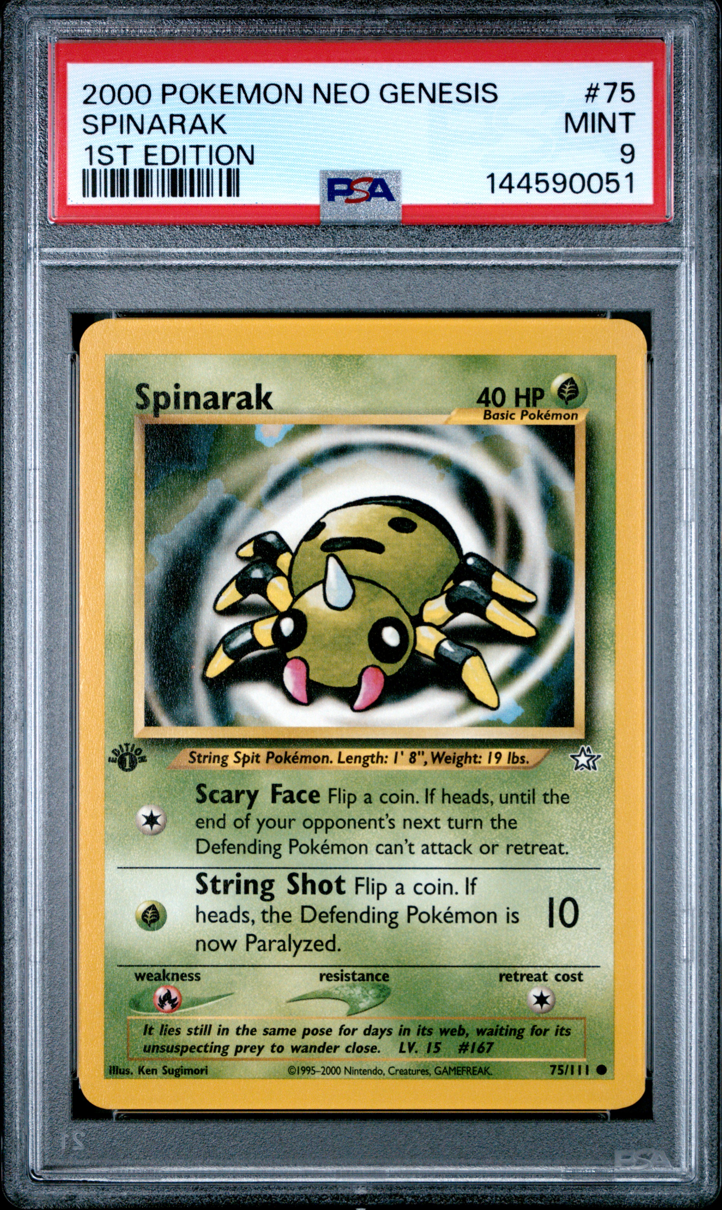 2000 #75 Spinarak PSA 9 Neo Genesis 1st Edition Pokemon