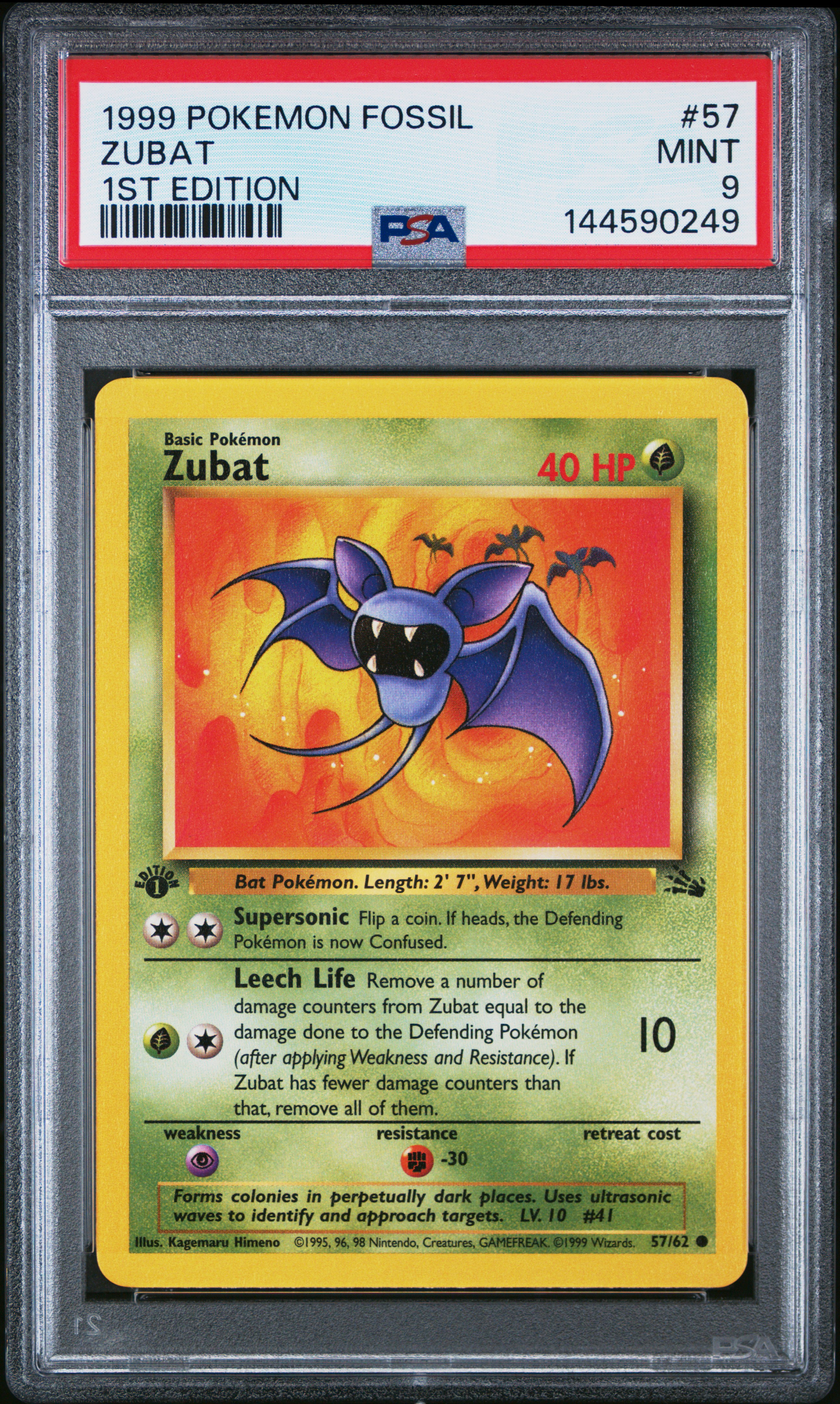 1999 #57 Zubat 1st Edition PSA 9 Fossil Pokemon
