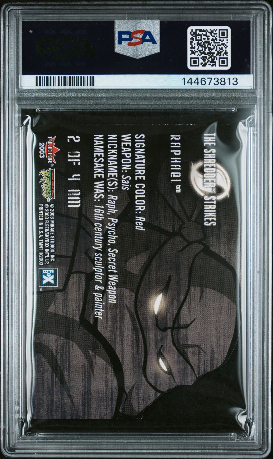 2003 Fleer Teenage Mutant Ninja Turtles 2: The Shredder Strikes Ninja Masks Raphael #2 Nm 7 back