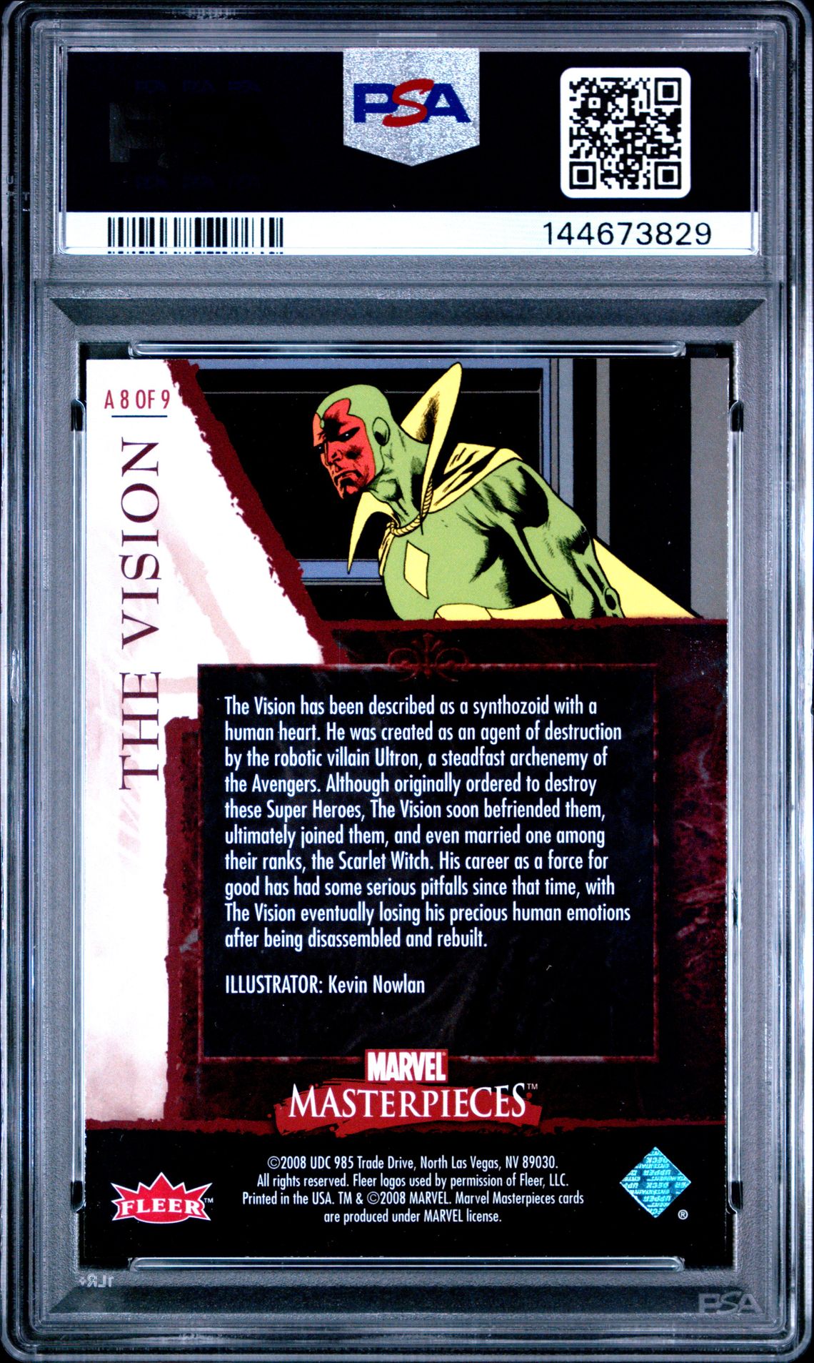 2008 Marvel Masterpieces Avengers The Vision #A8 (Avengers) Gem Mt 10 back