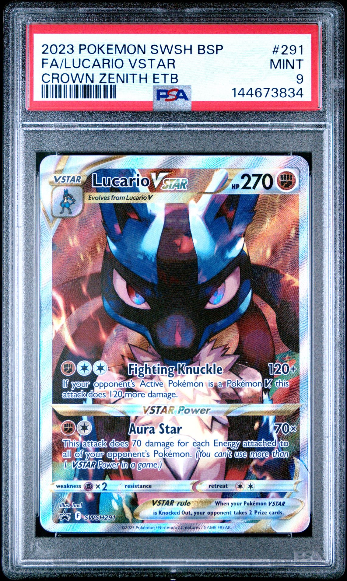 2023 Pokemon Swsh Black Star Promo Fa/Lucario Vstar #291 (Crown Zenith Etb) Mint 9 front