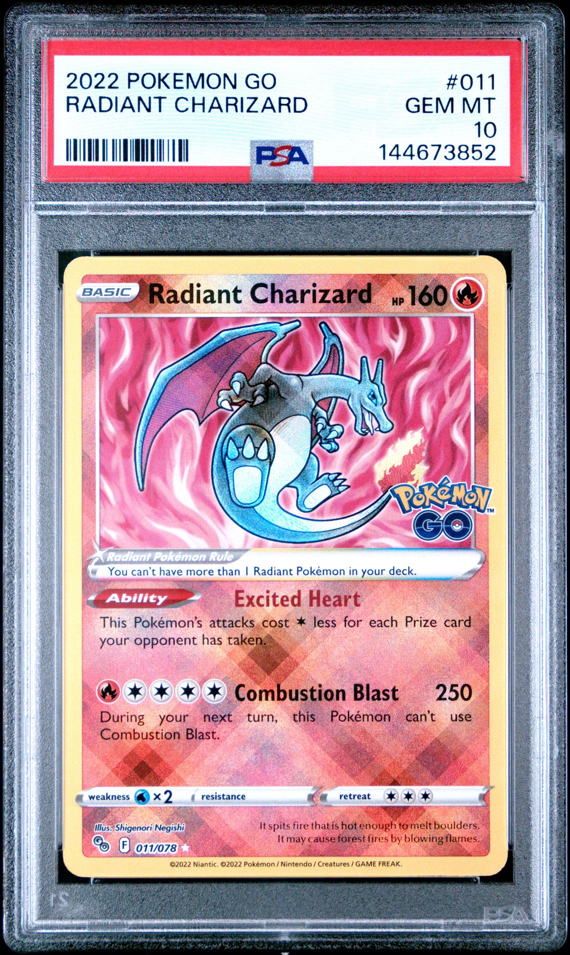 2022 Pokemon Go Radiant Charizard #011 Gem Mt 10 front