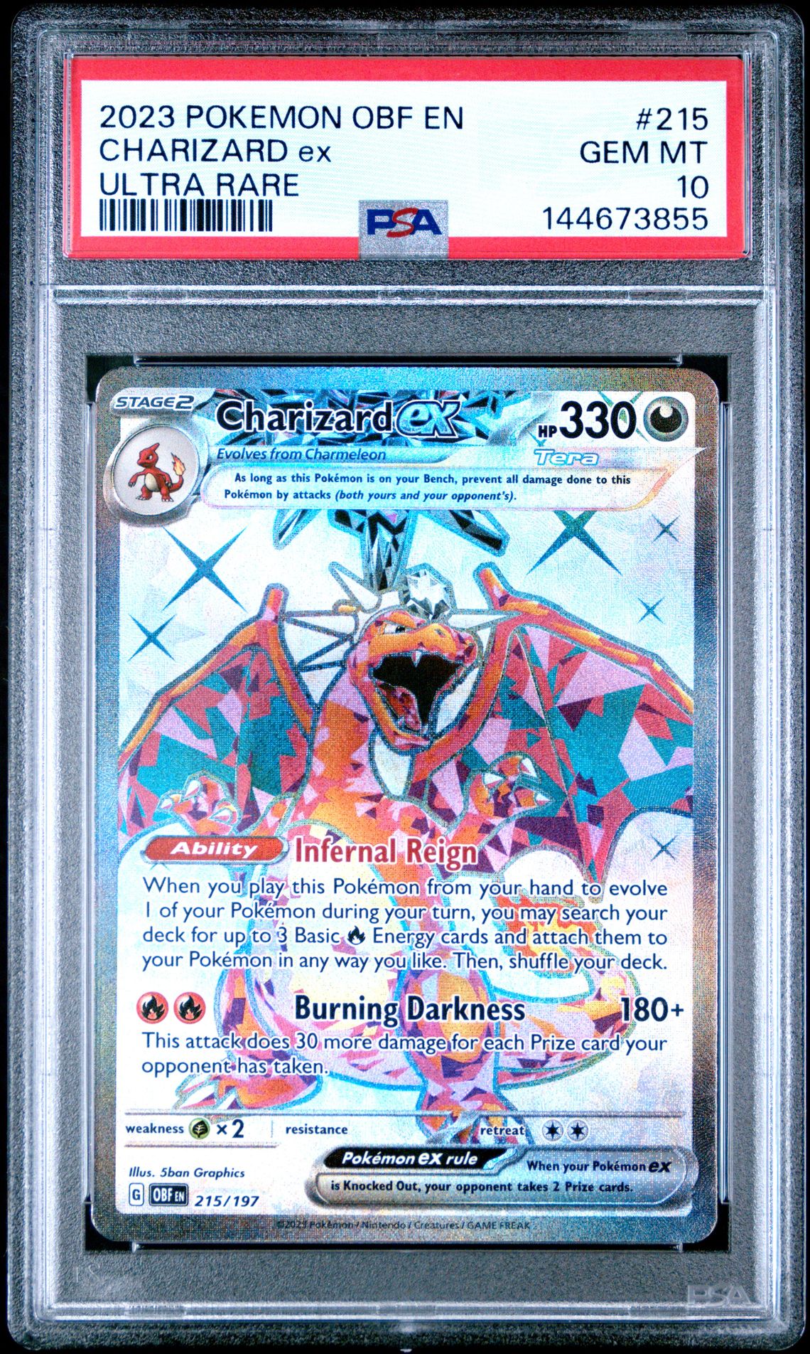 2023 Pokemon Obf En-Obsidian Flames Charizard Ex #215 (Ultra Rare) Gem Mt 10 front