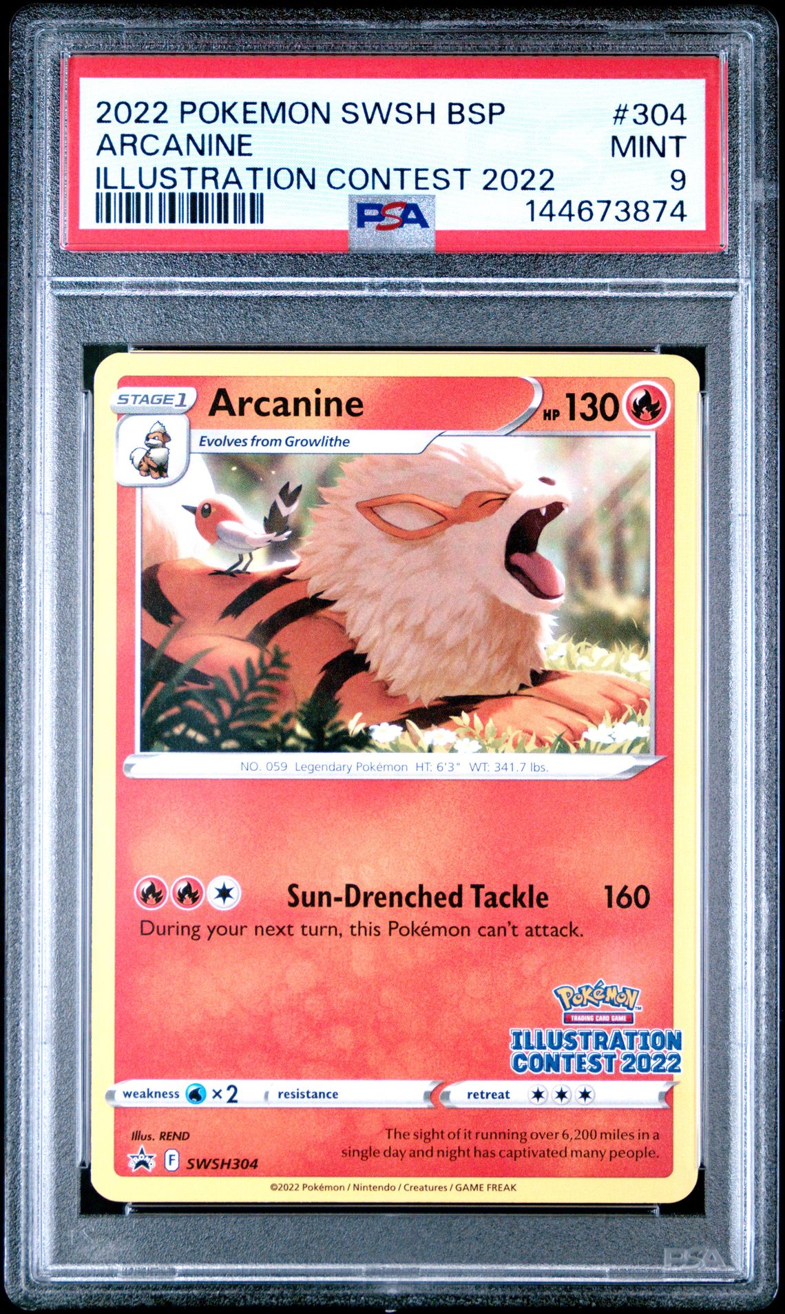 2022 Pokemon Swsh Black Star Promo Arcanine #304 (Illustration Contest 2022) Mint 9 front