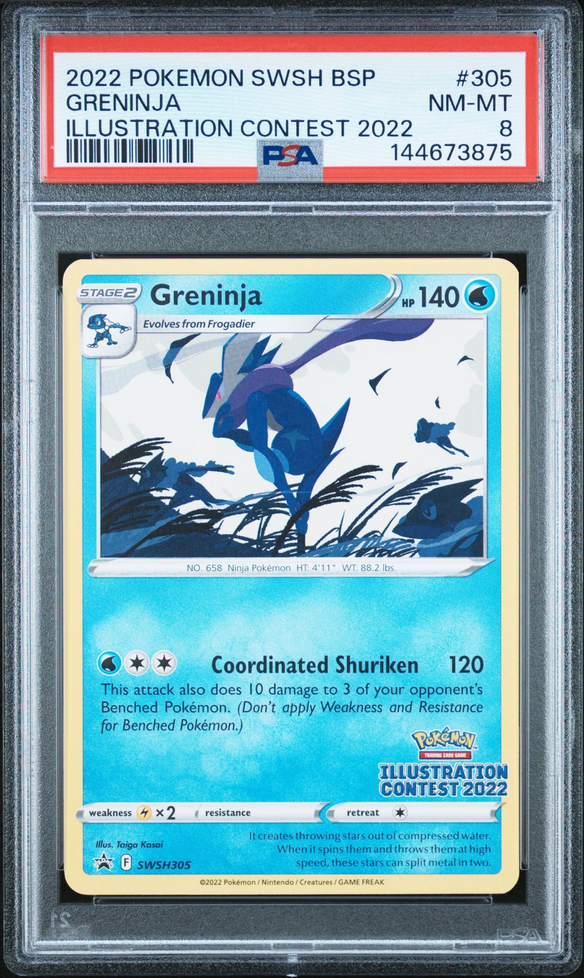 2022 Pokemon Swsh Black Star Promo Greninja #305 (Illustration Contest 2022) Nm-Mt 8 front
