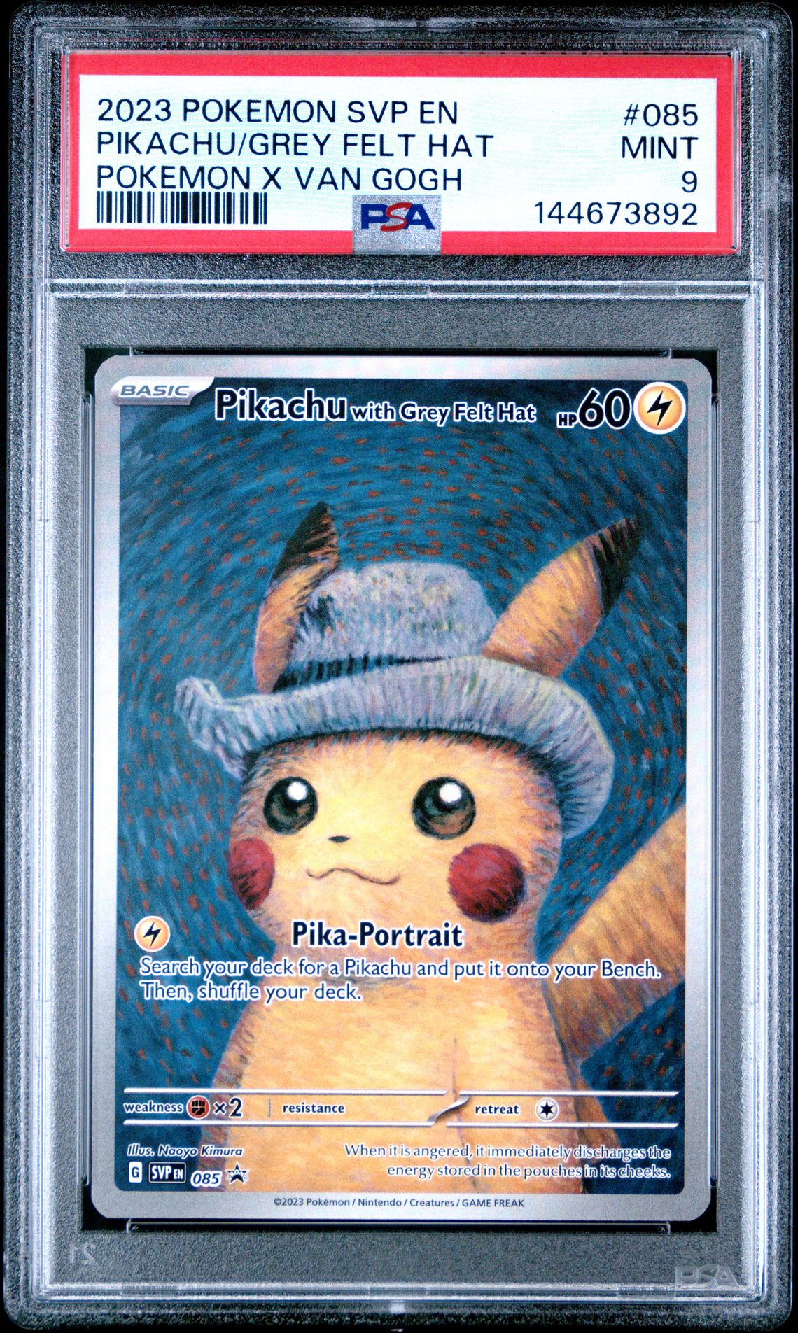 2023 Pokemon Svp En-Sv Black Star Promo Pikachu/Grey Felt Hat #085 (Pokemon X Van Gogh) Mint 9 front