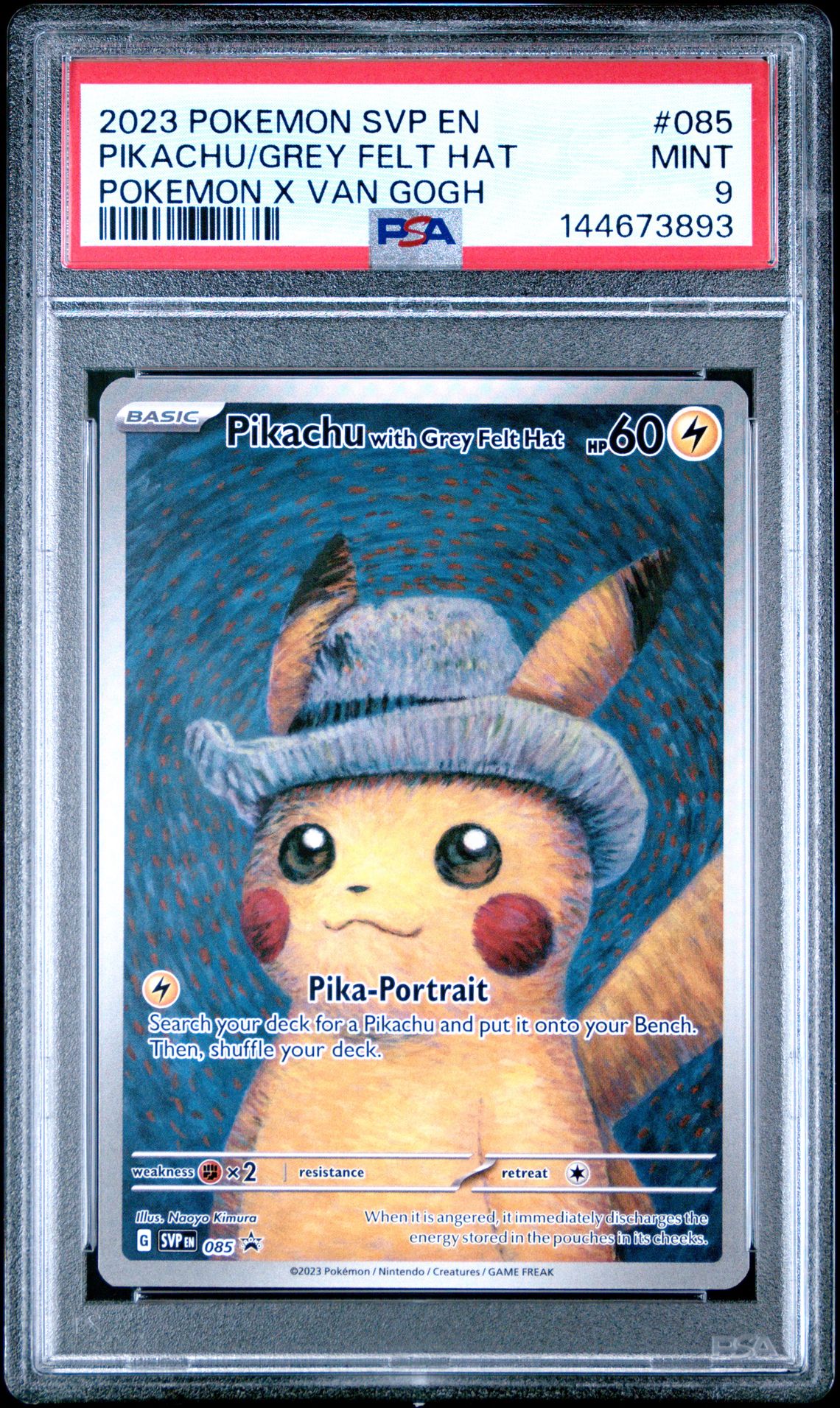 2023 Pokemon Svp En-Sv Black Star Promo Pikachu/Grey Felt Hat #085 (Pokemon X Van Gogh) Mint 9 front