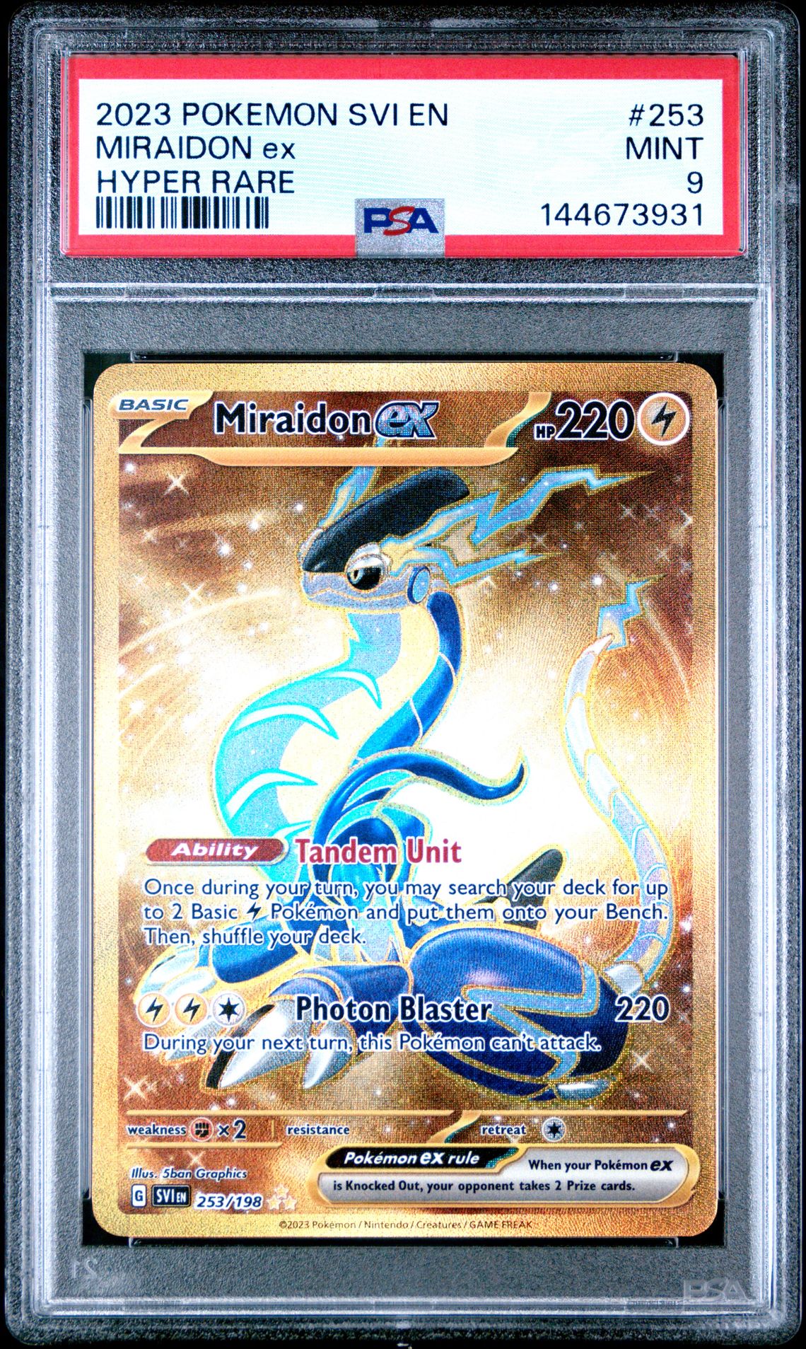 2023 Pokemon Svi En-Scarlet & Violet Miraidon Ex #253 (Hyper Rare) Mint 9 front