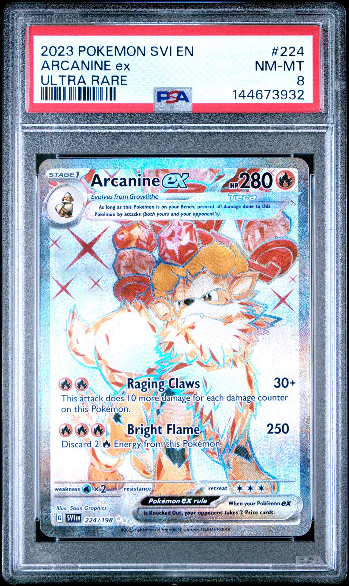2023 Pokemon Svi En-Scarlet & Violet Arcanine Ex #224 (Ultra Rare) Nm-Mt 8 front