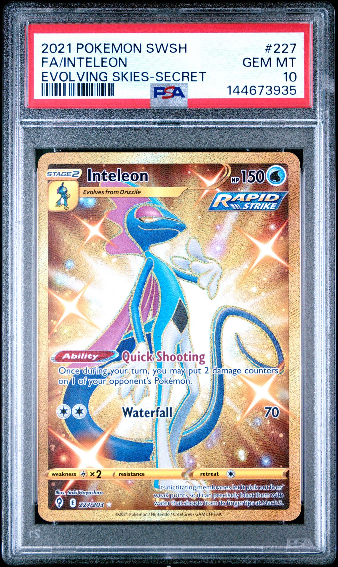2021 Pokemon Sword & Shield Evolving Skies Fa/Inteleon #227 (Evolving Skies-Secret) Gem Mt 10 front