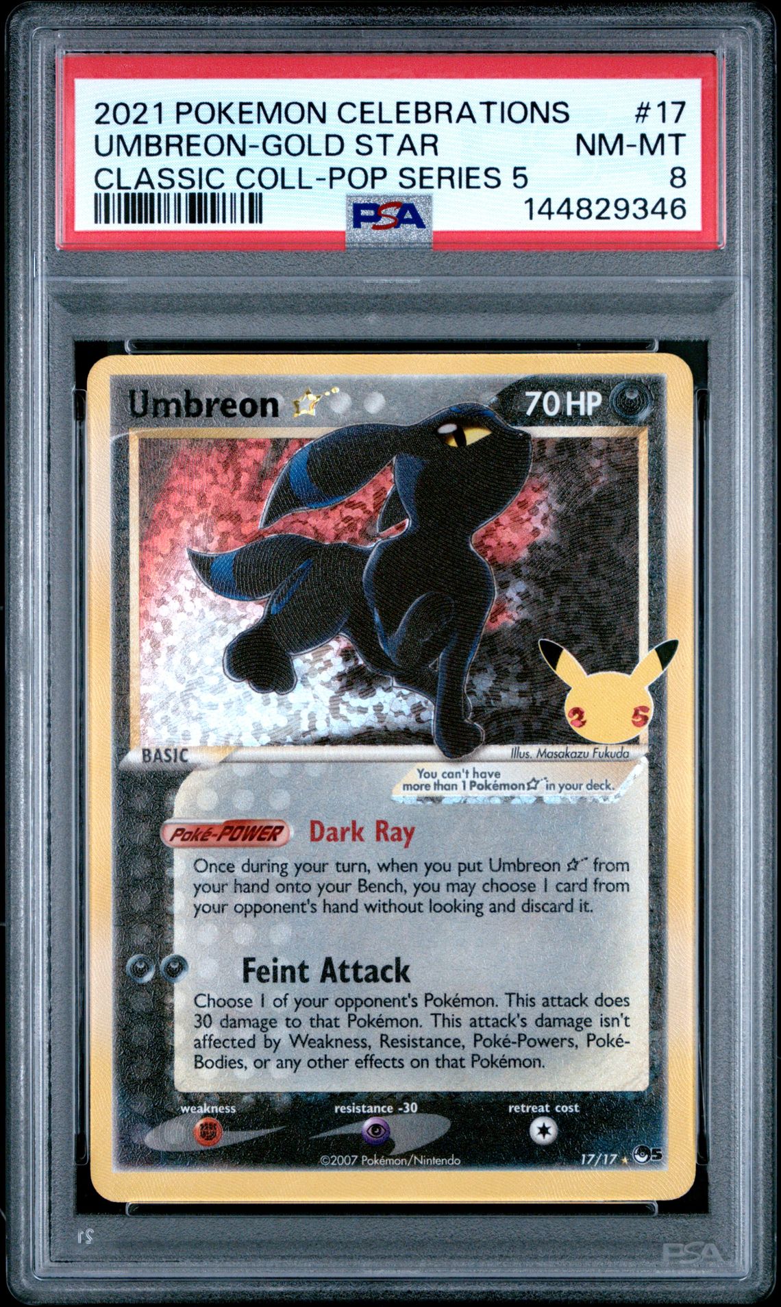 2021 Pokemon Celebrations Classic Collection Umbreon-Gold Star #17 (Classic Coll-Pop Series 5) Nm-Mt 8 front