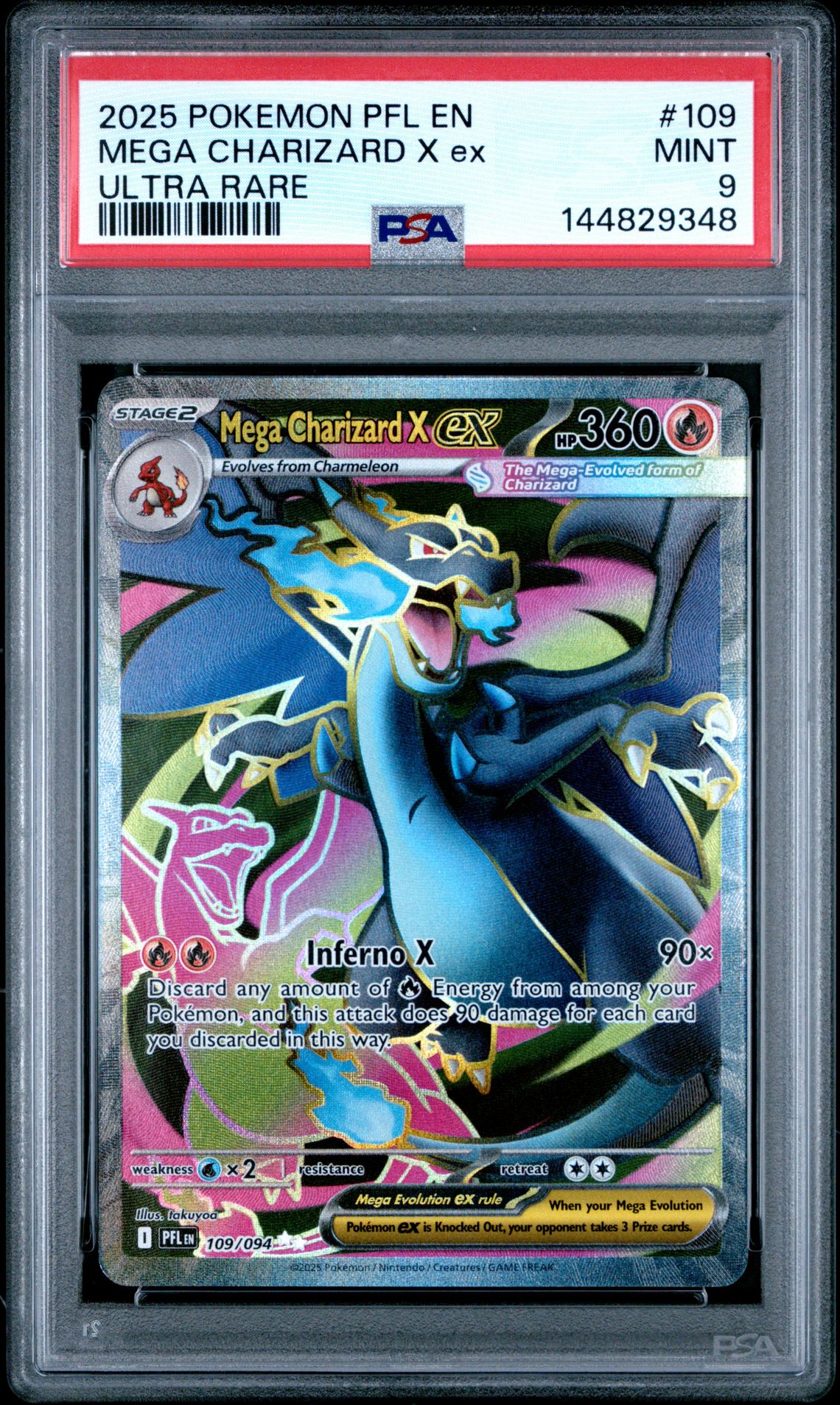 2025 Pokemon Pfl En-Phantasmal Flames Mega Charizard X Ex #109 (Ultra Rare) Mint 9 front