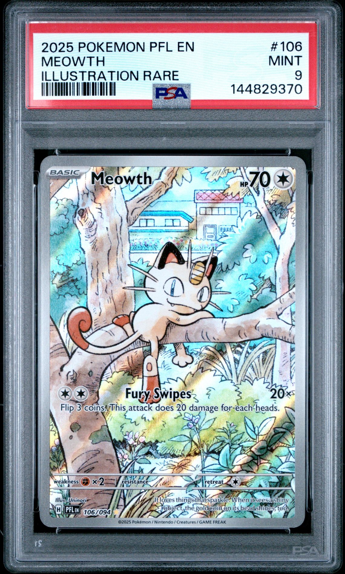 2025 Pokemon Pfl En-Phantasmal Flames Meowth #106 (Illustration Rare) Mint 9 front