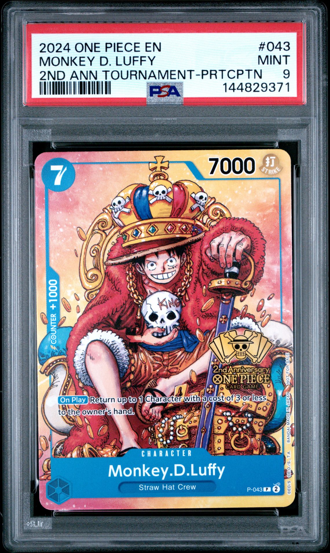 2024 One Piece Promos Monkey D. Luffy #043 (2Nd Ann Tournament-Prtcptn) Mint 9 front
