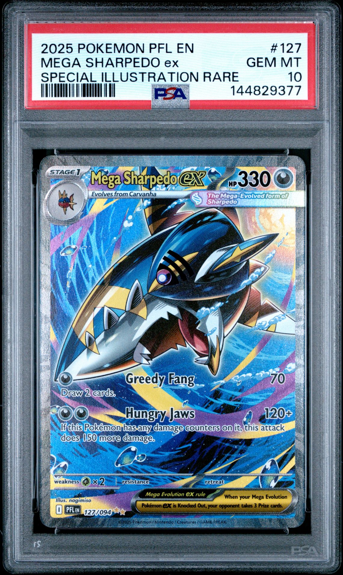 2025 Pokemon Pfl En-Phantasmal Flames Mega Sharpedo Ex #127 (Special Illustration Rare) Gem Mt 10 front