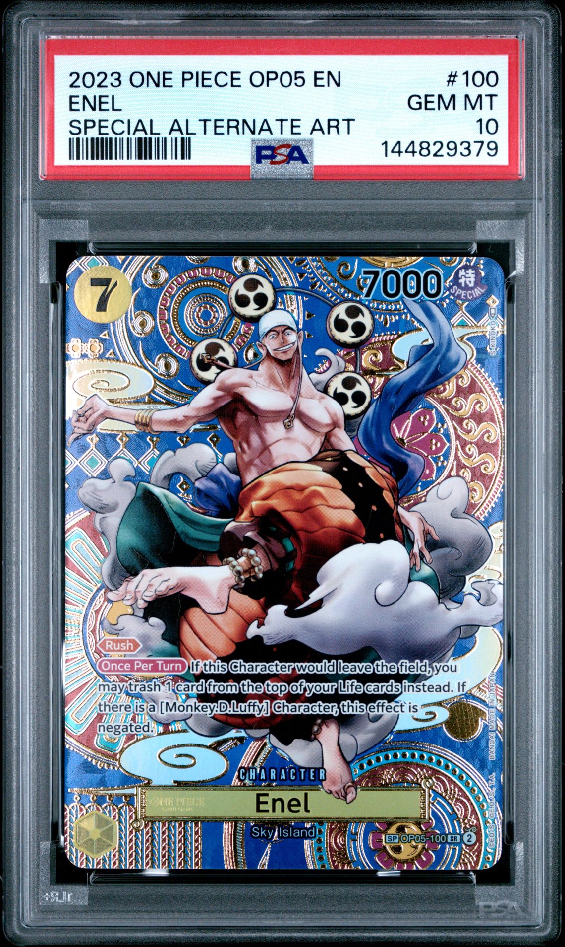 2023 One Piece Op05-Awakening Of The New Era Enel #100 (Special Alternate Art) Gem Mt 10 front