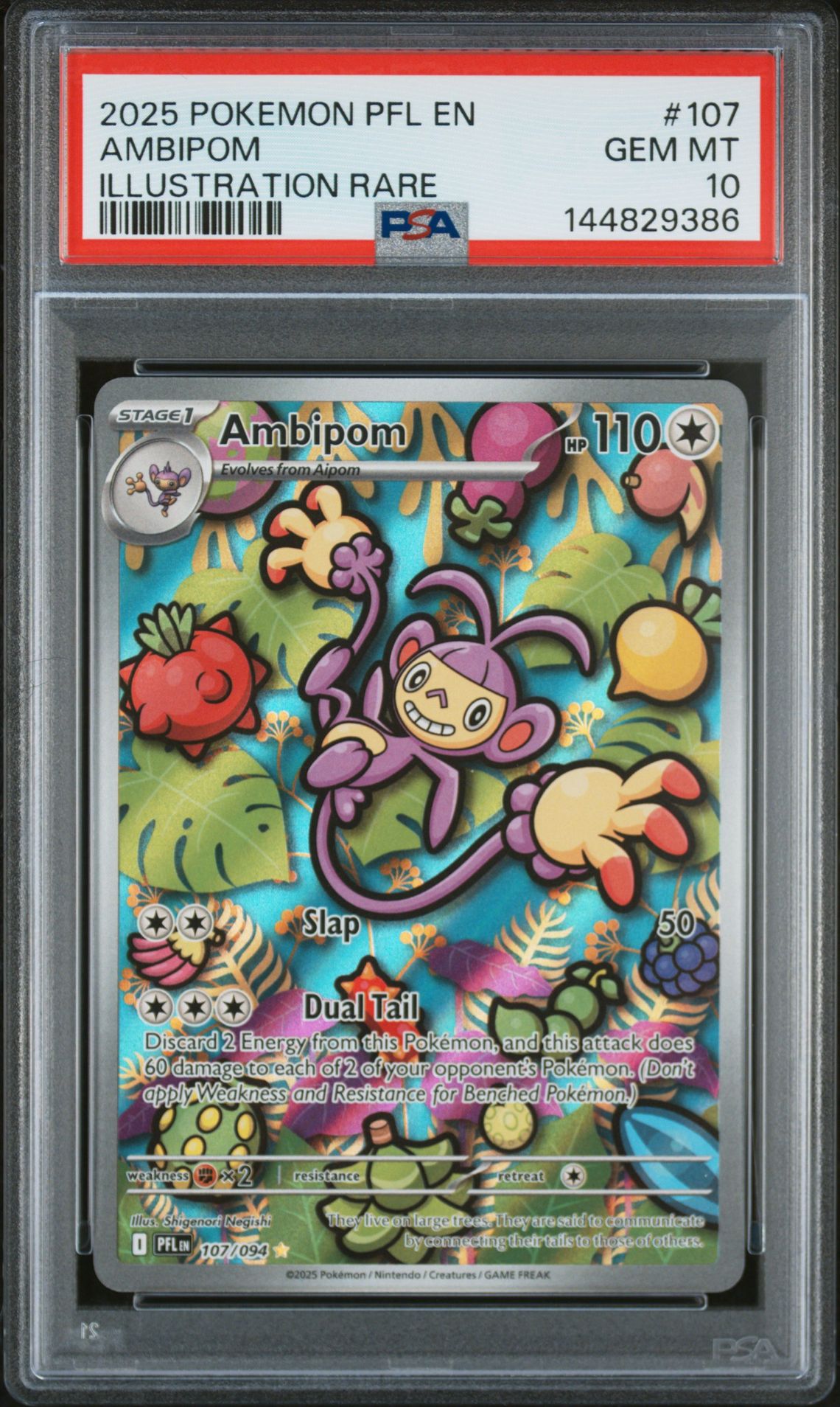 2025 Pokemon Pfl En-Phantasmal Flames Ambipom #107 (Illustration Rare) Gem Mt 10 front