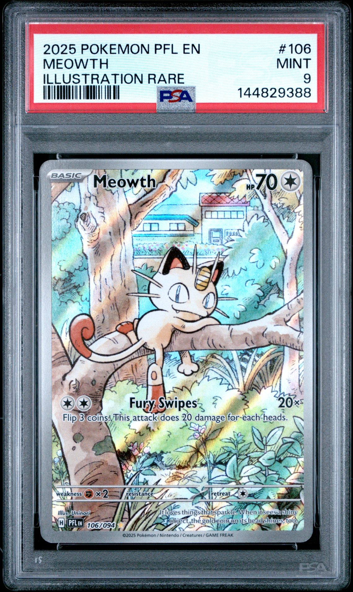 2025 Pokemon Pfl En-Phantasmal Flames Meowth #106 (Illustration Rare) Mint 9 front