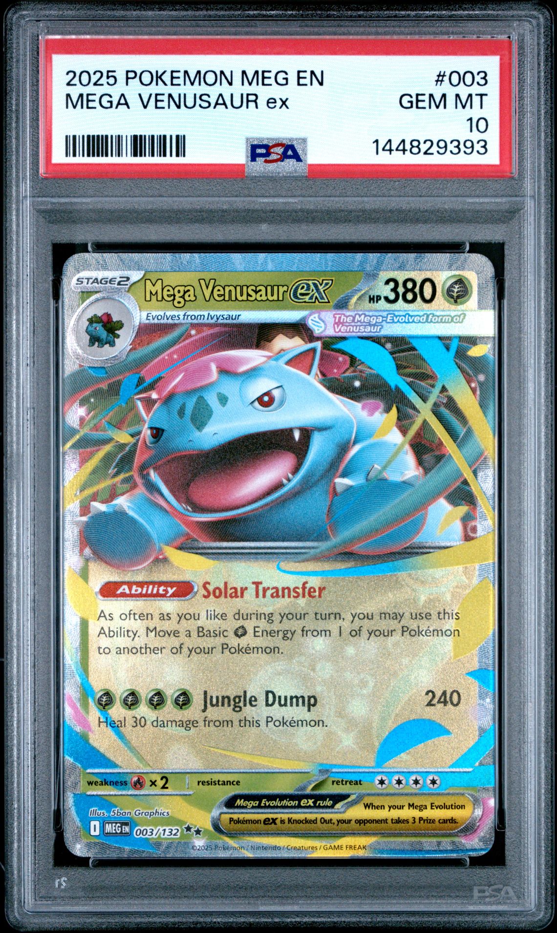 2025 Pokemon Meg En-Mega Evolution Mega Venusaur Ex #003 Gem Mt 10 front