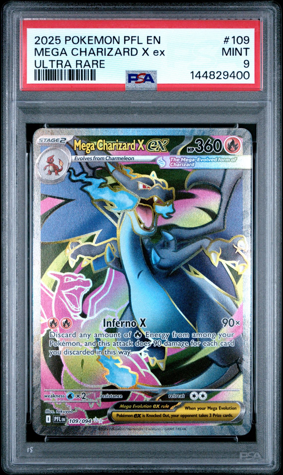 2025 Pokemon Pfl En-Phantasmal Flames Mega Charizard X Ex #109 (Ultra Rare) Mint 9 front