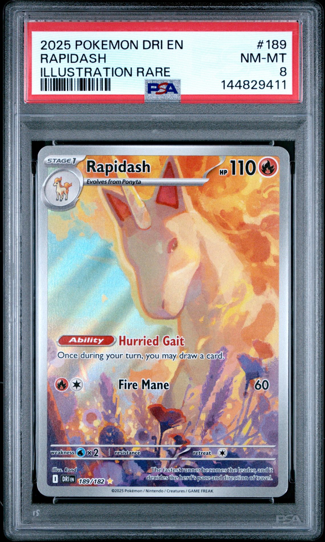 2025 Pokemon Dri En-Destined Rivals Rapidash #189 (Illustration Rare) Nm-Mt 8 front