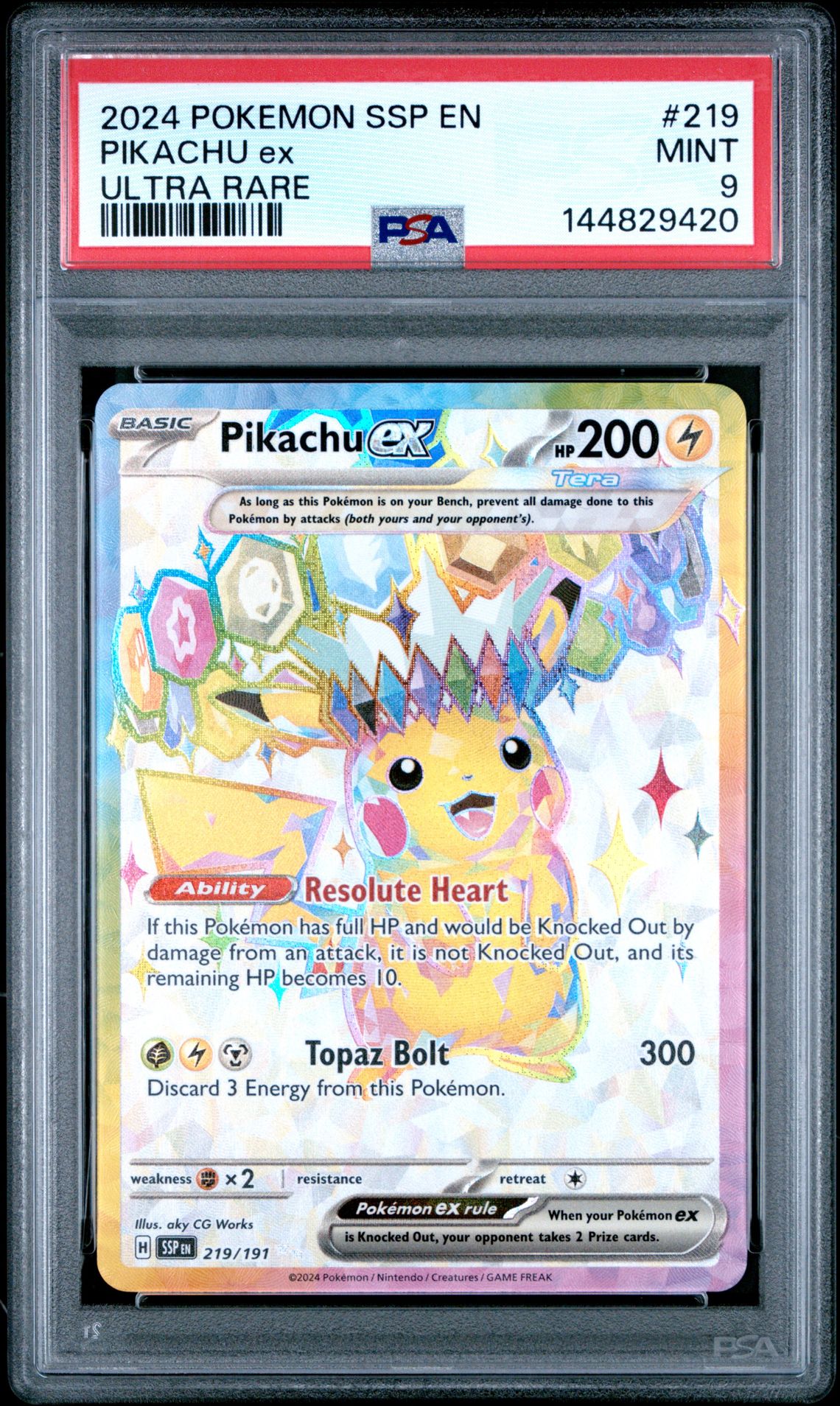 2024 Pokemon Ssp En-Surging Sparks Pikachu Ex #219 (Ultra Rare) Mint 9 front