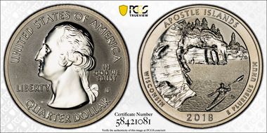 2018-S 25C Apostle Islands NP-Silver Rev PR 50th Anniversary Set PR69