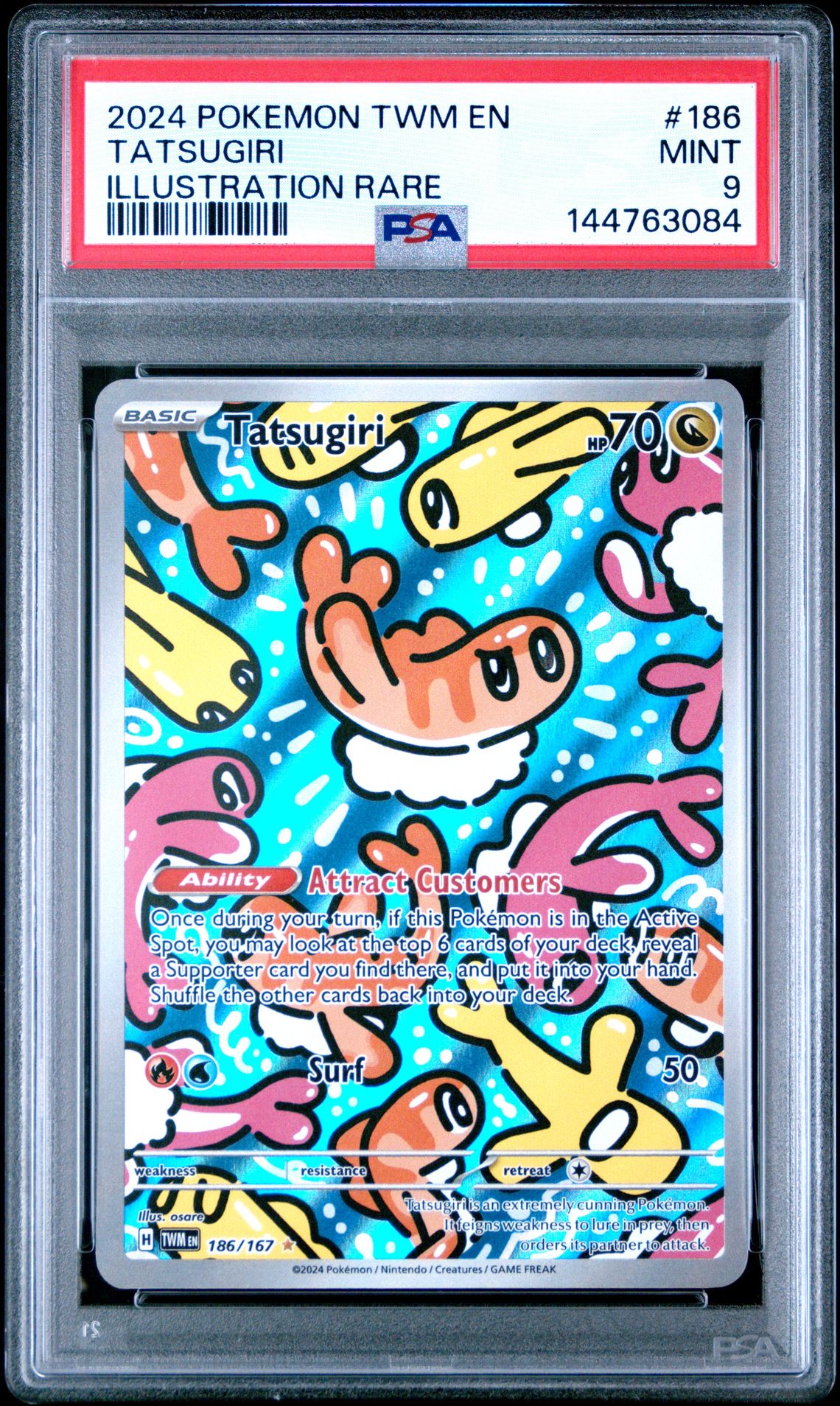 2024 Pokemon TWM EN-Twilight Masquerade #186 Tatsugiri - Illustration Rare (PSA 9)