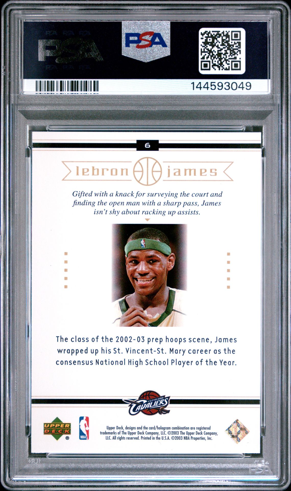 2003 Upper Deck Lebron James Box Set Lebron James #6 (Box Set) Mint 9 back