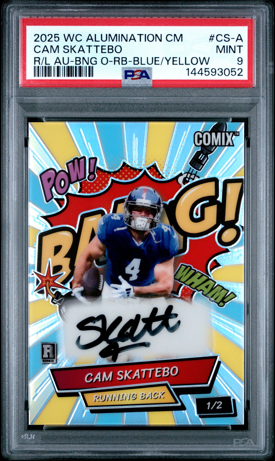 2025 Wild Card Alumination Comix Rookie And Legend Autographs Cam Skattebo #Cs-A (R/L Au-Bng O-Rb-Blue/Yellow) Mint 9 front