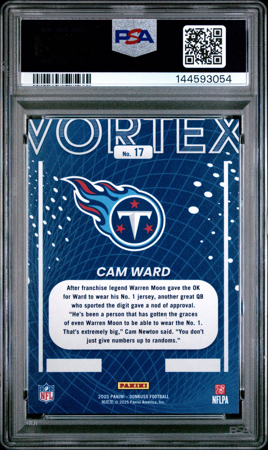 2025 Panini Donruss Vortex Cam Ward #17 Gem Mt 10 back