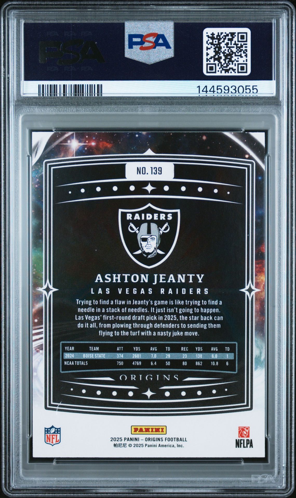 2025 Panini Origins Ashton Jeanty #139 Gem Mt 10 back