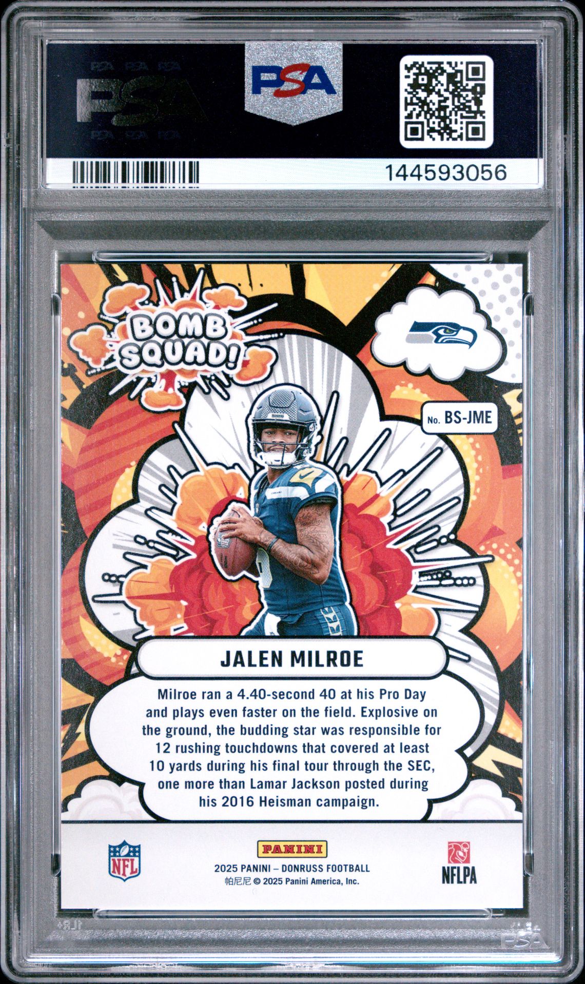 2025 Panini Donruss Bomb Squad Jalen Milroe #Bs-Jme Gem Mt 10 back