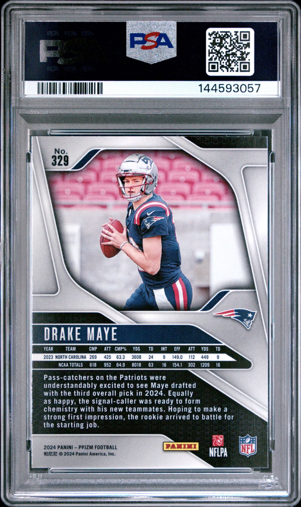 2024 Panini Prizm Drake Maye #329 Gem Mt 10 back