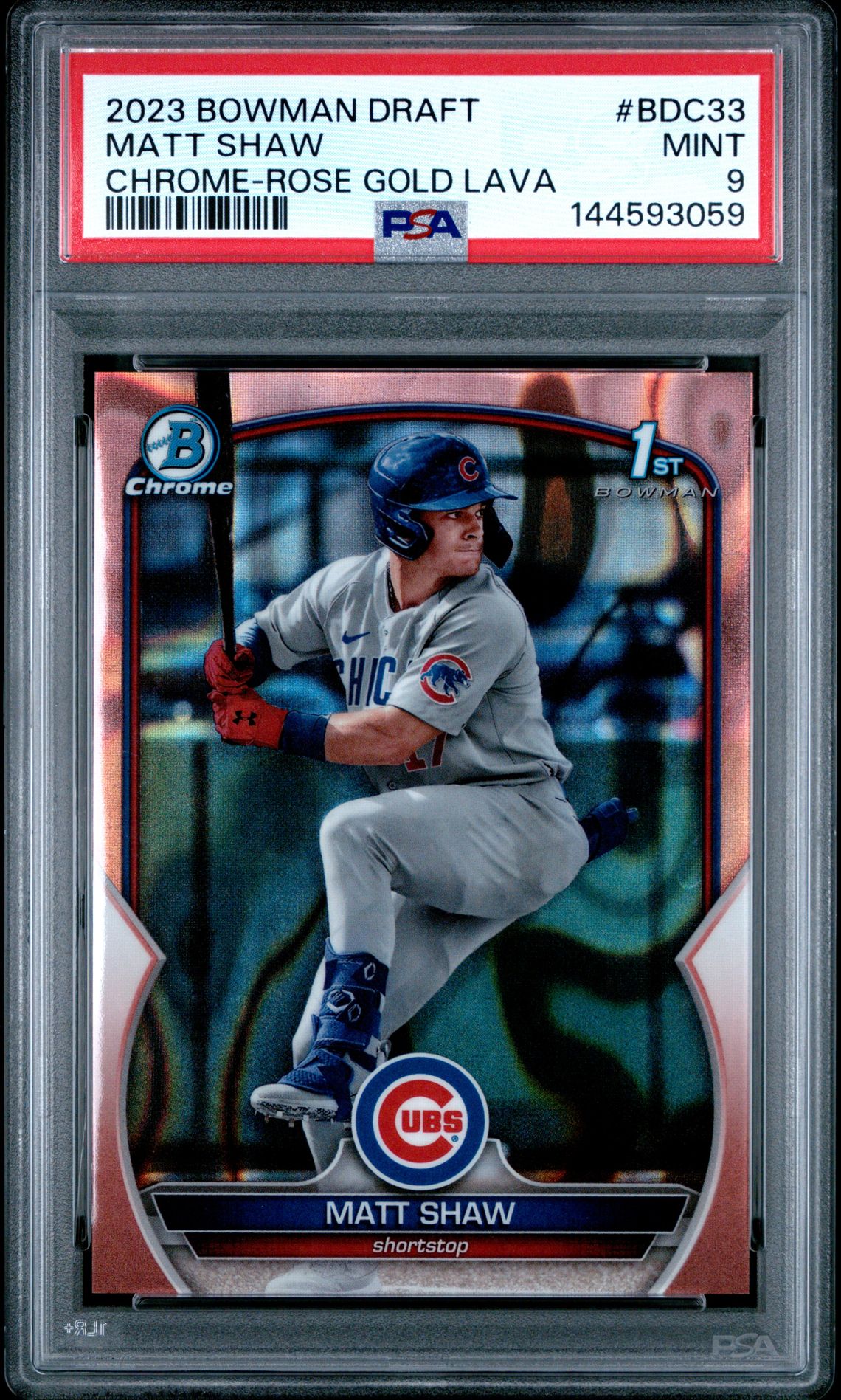 2023 Bowman Draft Matt Shaw #Bdc33 (Chrome-Rose Gold Lava) Mint 9 front