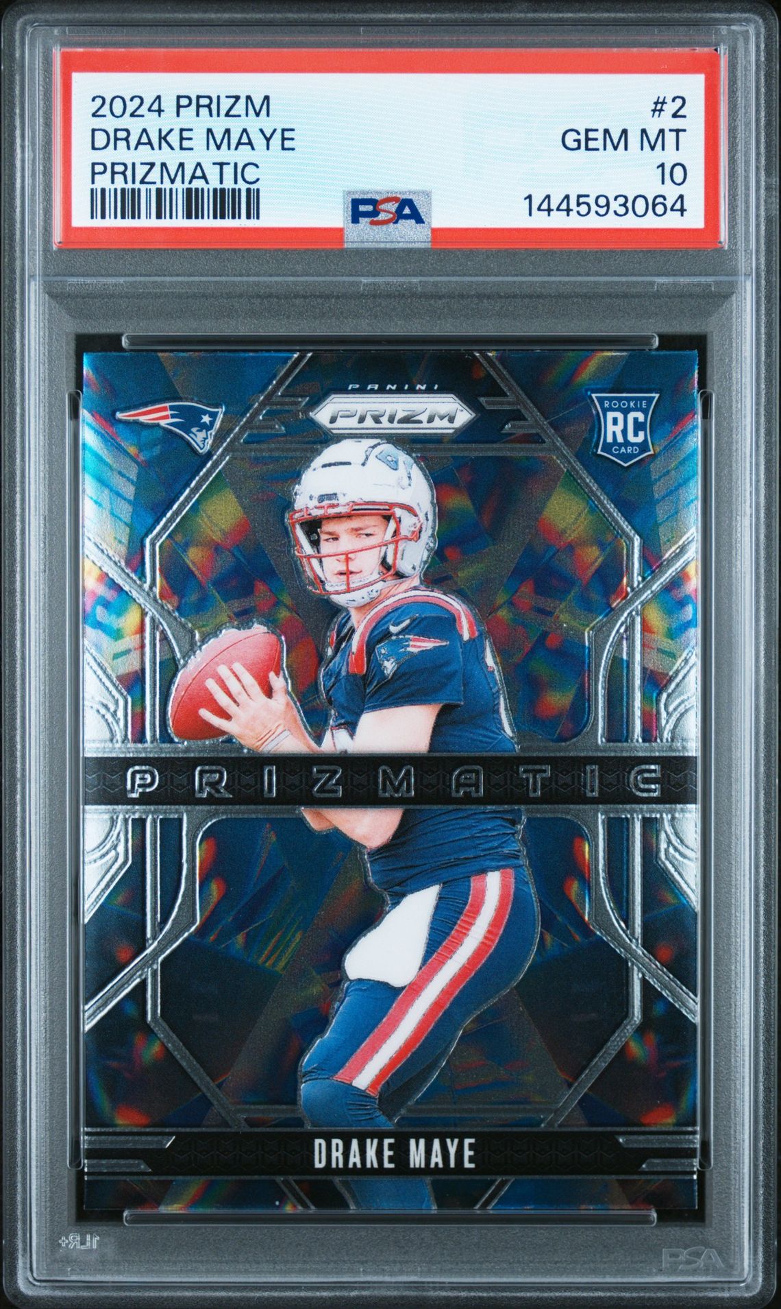 2024 Panini Prizm Prizmatic Drake Maye #2 Gem Mt 10 front view - PSA graded GEM MT 10