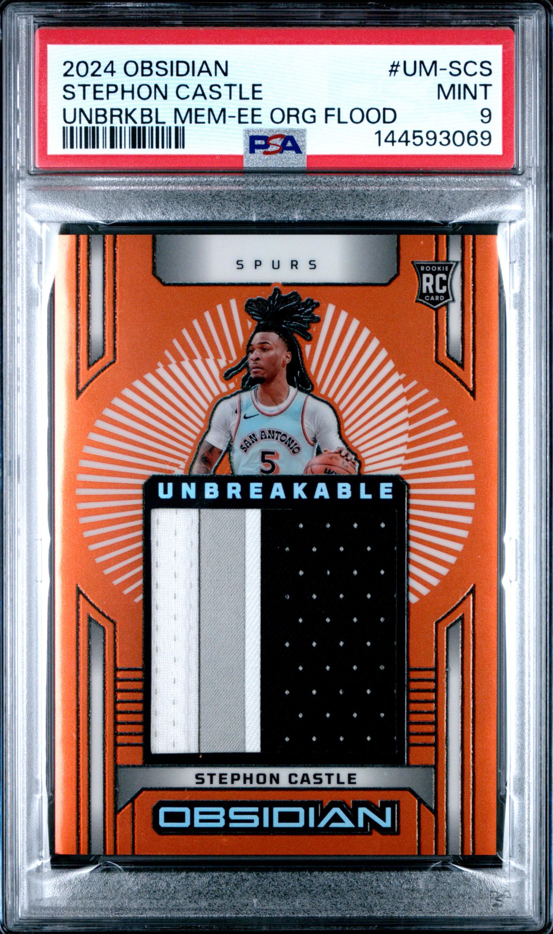 2024 Panini Obsidian Unbreakable Memorabilia Stephon Castle #Um-Scs (Unbrkbl Mem-Ee Org Flood) Mint 9 front